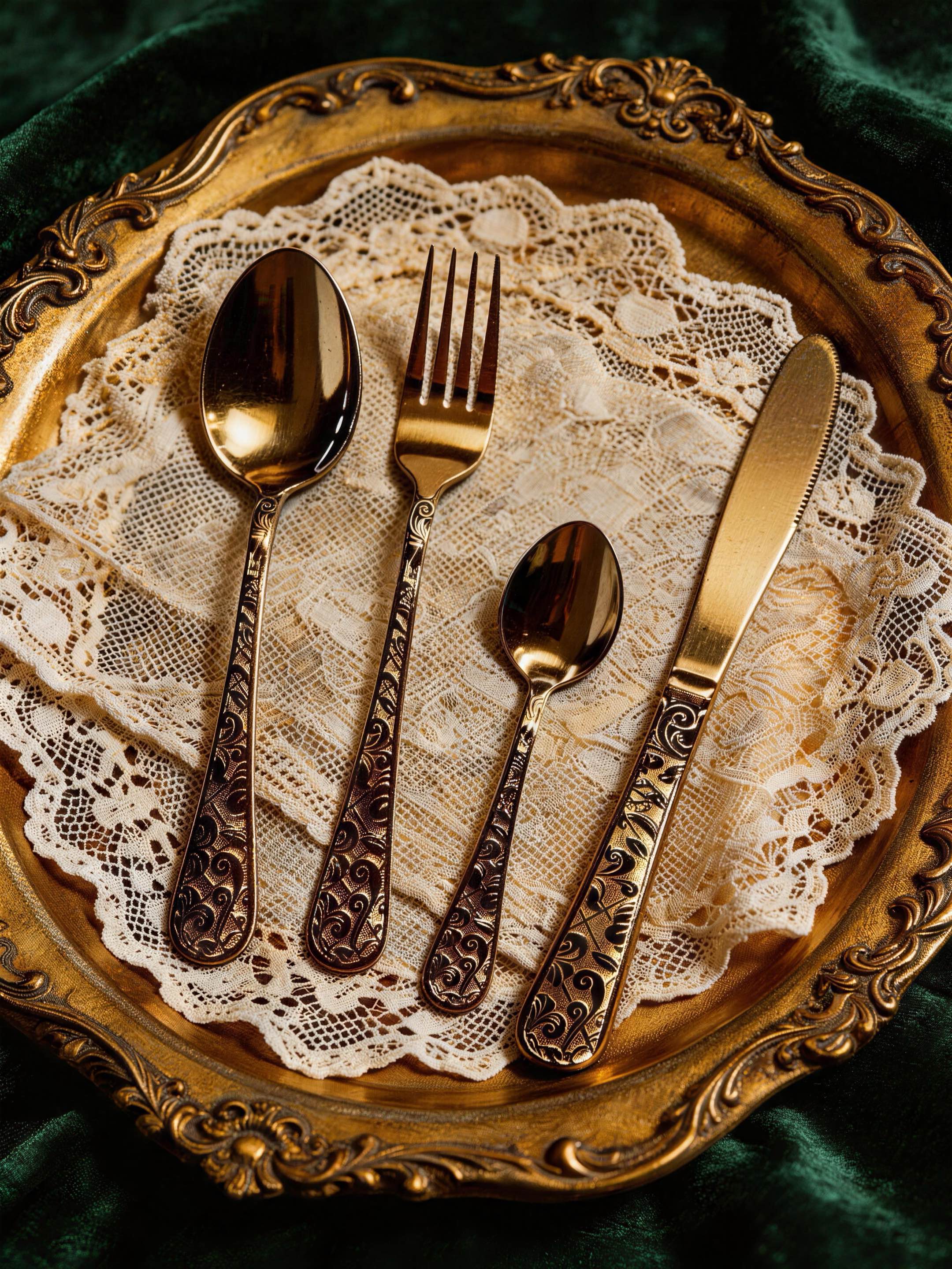 Madame Nonya Gilded Heritage Cutlery Set – Gold Plated Stainless Steel (4-Piece)