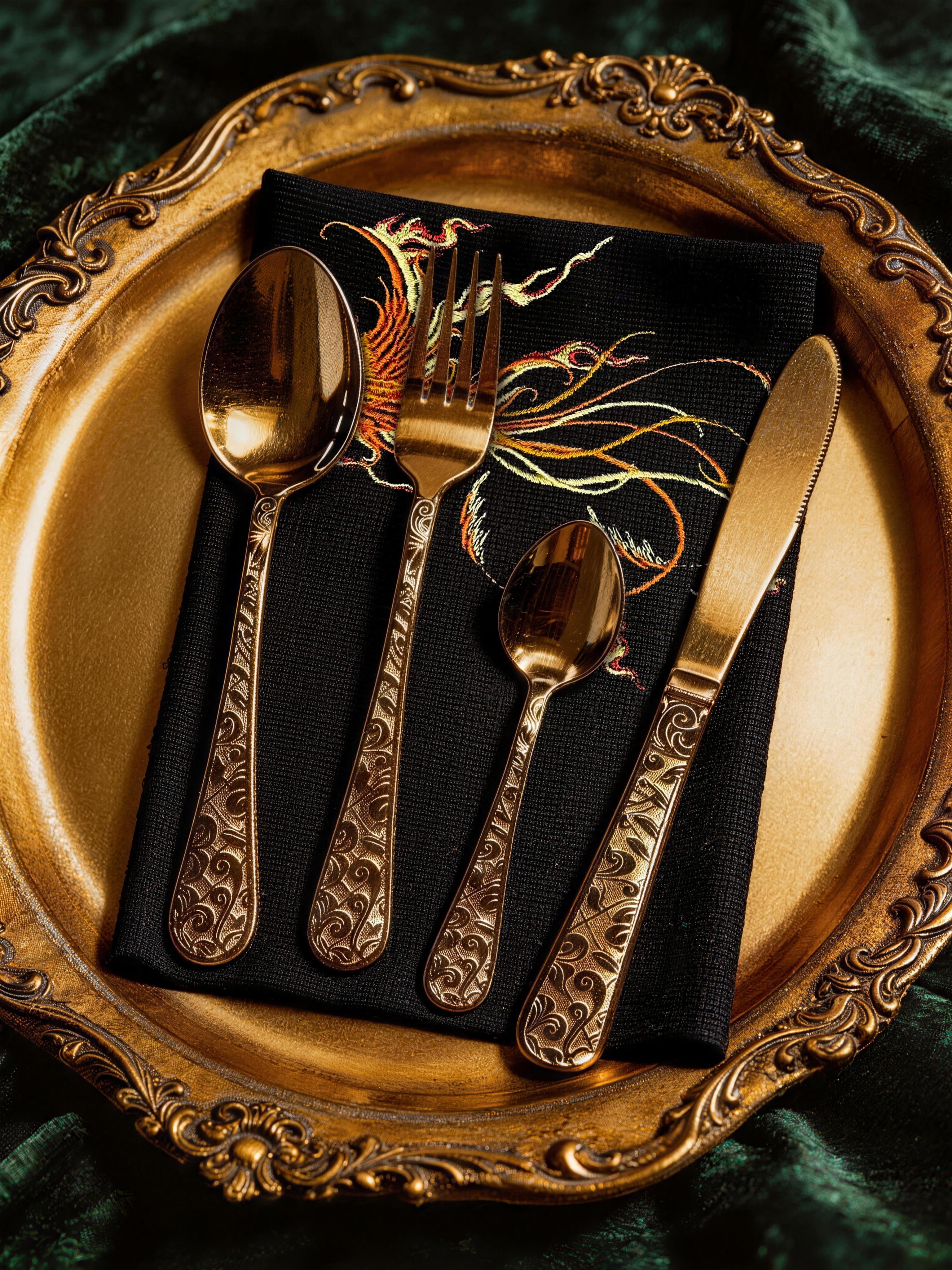 Madame Nonya Gilded Heritage Cutlery Set – Gold Plated Stainless Steel (4-Piece)