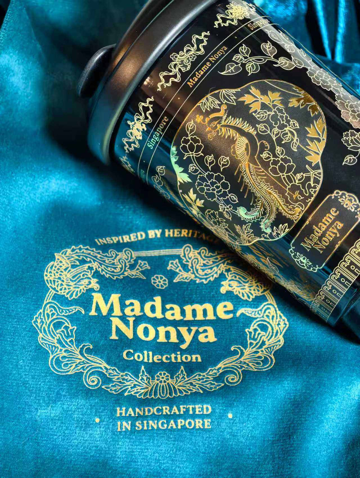 Gilded Heritage Coffee Tumbler black stainless steel with intricate gold phoenix and peony motif inspired by Nonyaware porcelain
